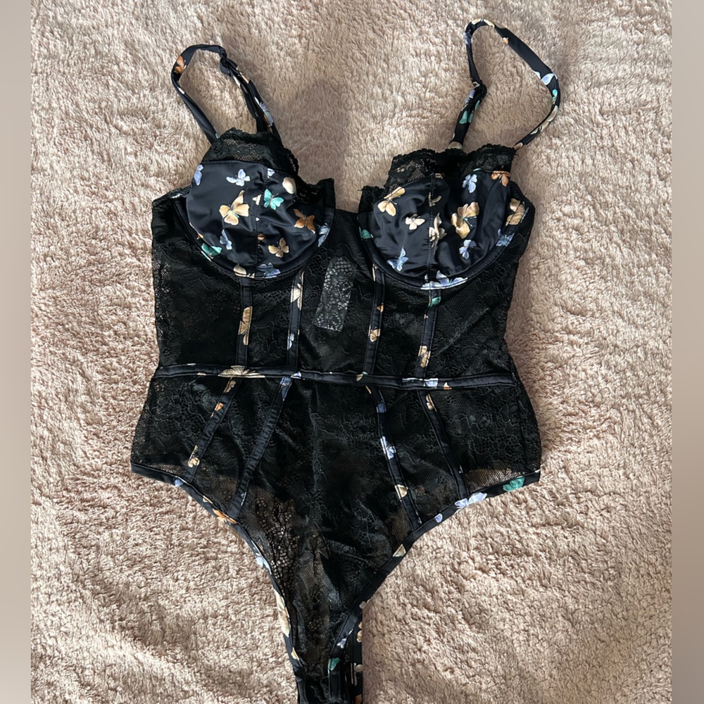 Black butterfly lingerie one piece